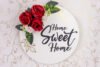 Home Sweet Home Red Roses on White Decor Board, Handcrafted 14 x 14 inches
